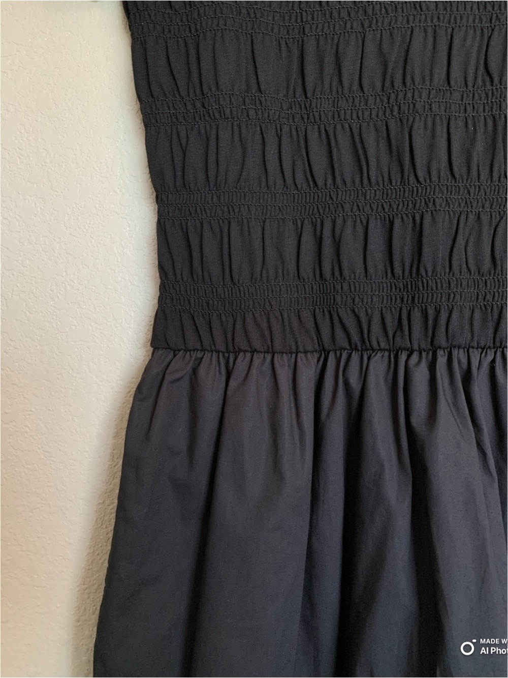 Madewell XXS Black Smocked Boatneck Midi Dress NWT Short Sleeve Cotton Dress - Picture 6 of 17